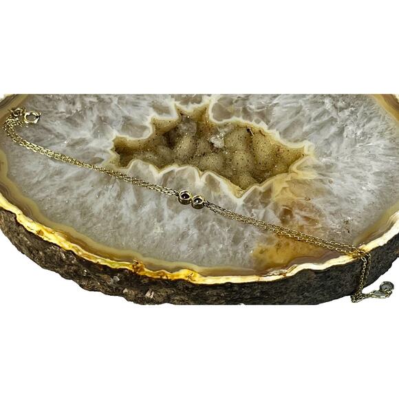 14K Gold over Sterling 2 Stone Dainty Chain Bracelet- Ruby Pink Stone Bezel Set - Picture 10 of 13